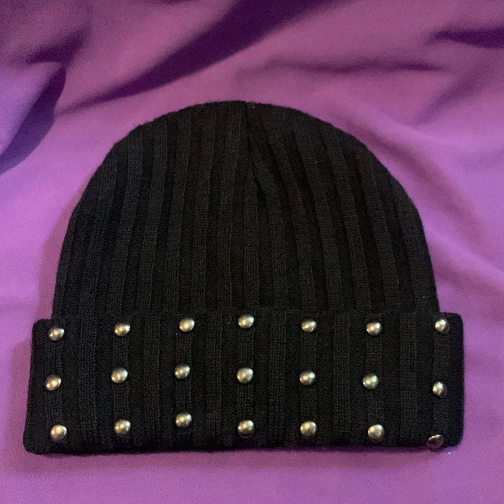 New black studded beanie hat
